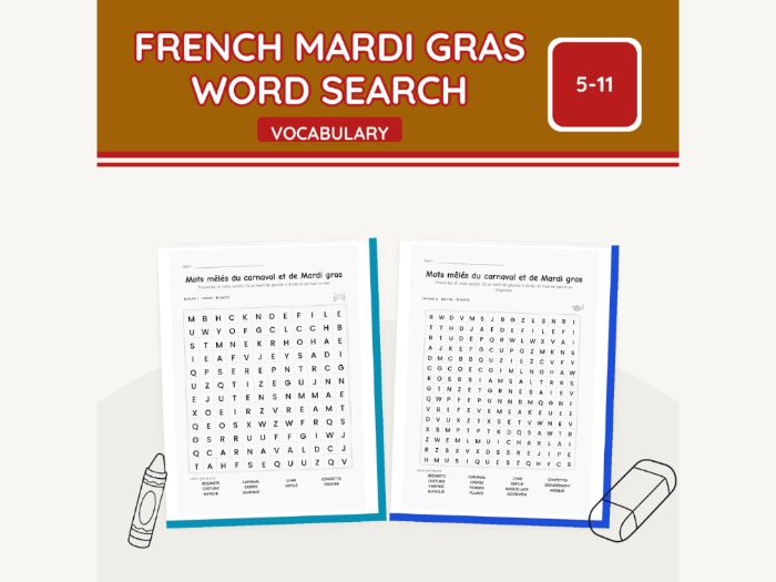 French Mardi Gras Word Search Puzzles | 8 pp