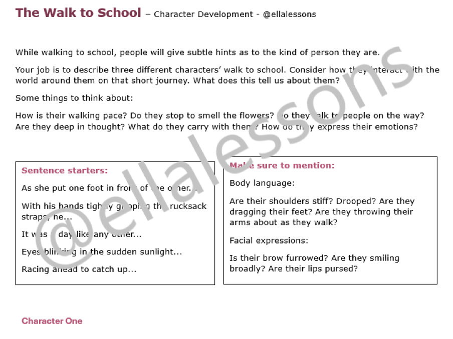 The Walk to School - Character Development - KS2, KS3 - @ellalessons