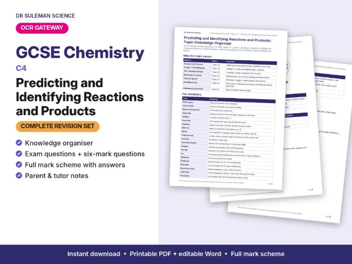 OCR Gateway GCSE Chemistry C4 Predicting & Identifying Reactions Revision