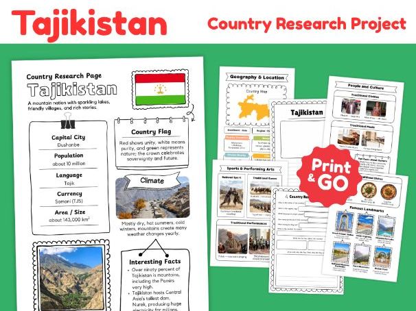 Tajikistan Geography Research Project | Printable Activities