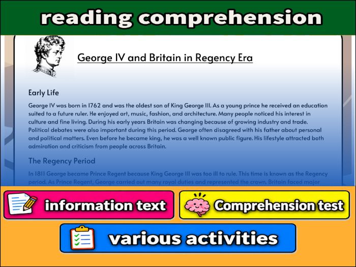 George IV and Britain in Regency Era- Reading Comprehension, Worksheet & Activities