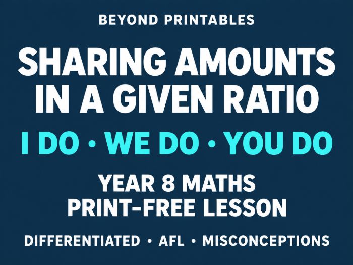 Sharing Amounts in a Given Ratio | I Do, We Do, You Do | Year 8 Maths print-free LESSON