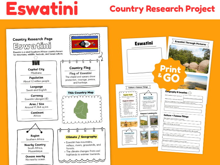 Eswatini Country Research Project | Geography & Culture Worksheets