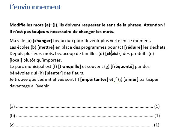IGCSE EDEXEL French Grammar task: tenses, adjectival agreements  booklet 1