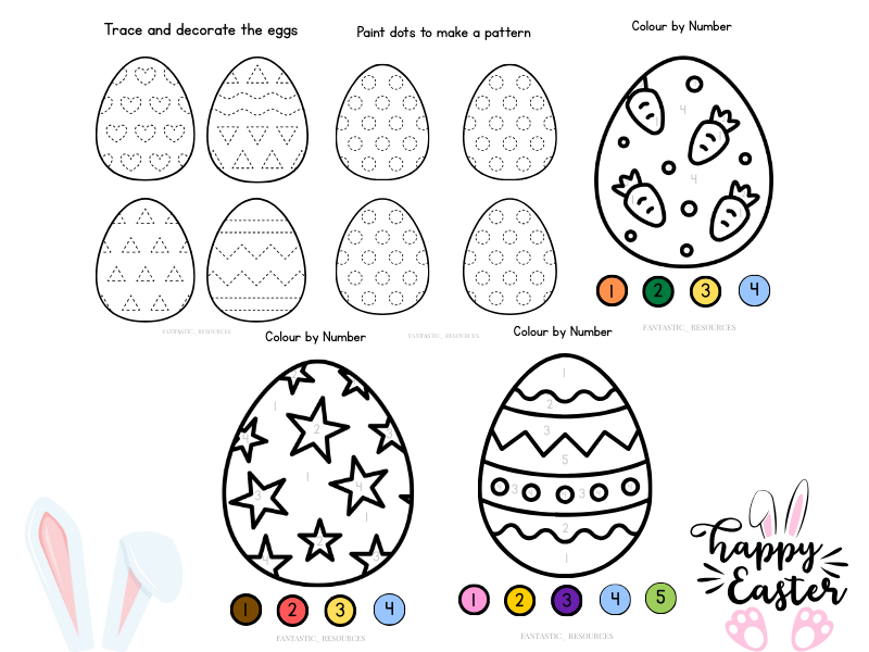 Easter Fine Motor Skills Activities | Colour by Number, Tracing & Drawing | EYFS & KS1 Worksheets
