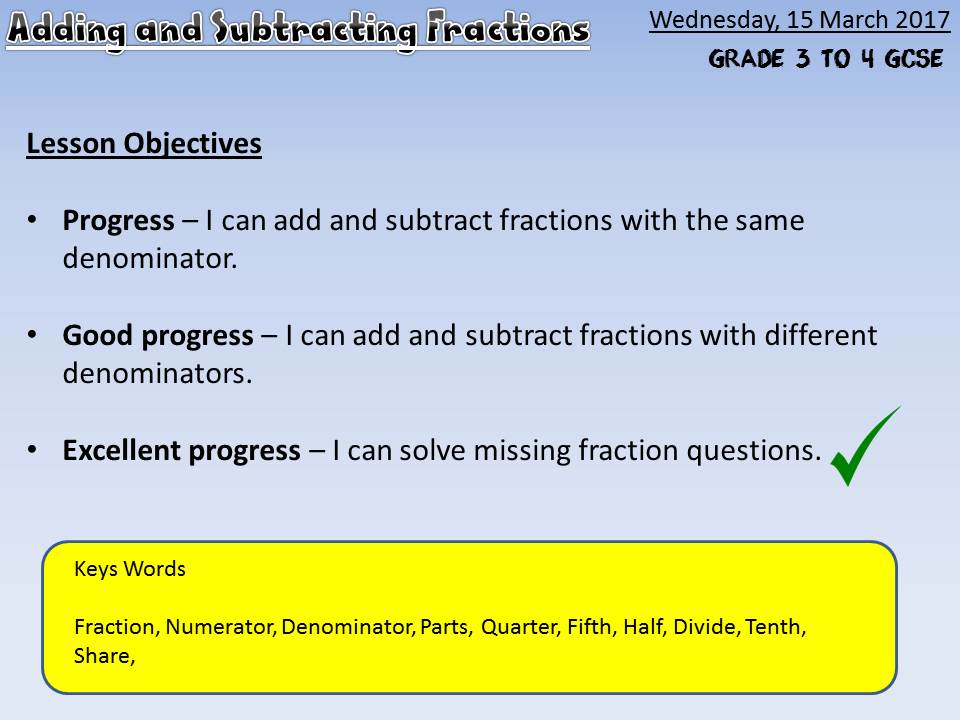 Adding and Subtracting Fractions (9-1 GCSE) differentiated - Box Method - Singapore Maths - Mastery