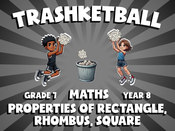 Properties of Rectangle, Rhombus, Square TRASHKETBALL Maths Game | No-Prep Year 8 Review Activity