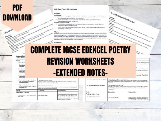 Complete set of iGCSE Poetry Worksheets