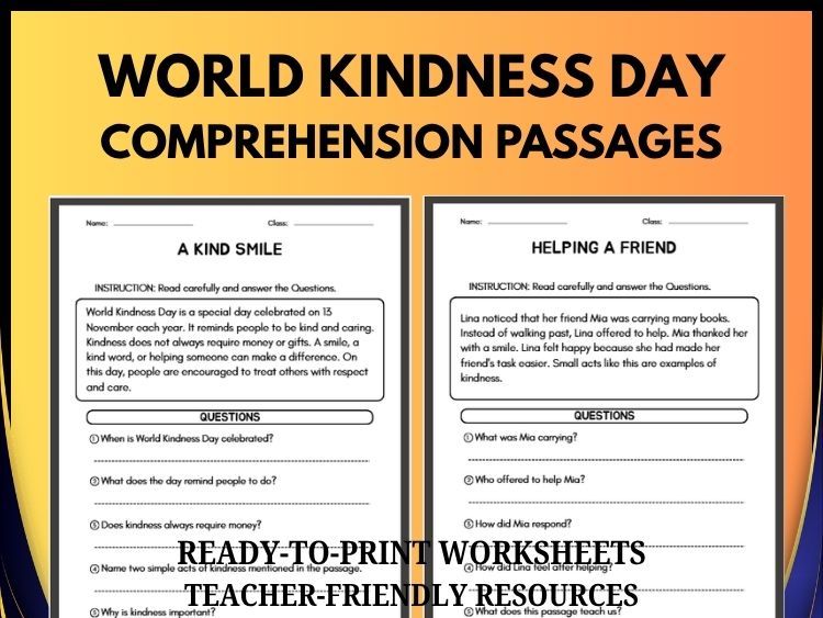 World Kindness Day Reading Comprehension | 20 Passages, 100 Questions & Answer Key