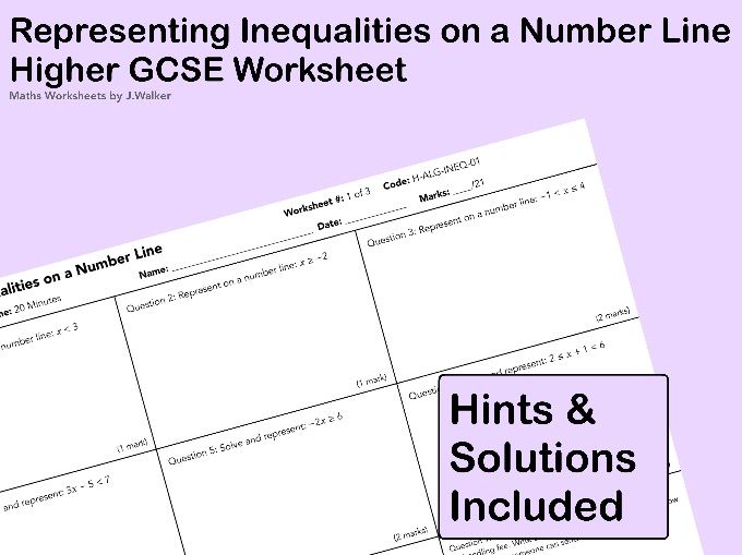GCSE Maths Worksheet: Representing Inequalities on a Number Line- Higher Tier