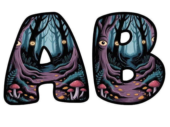 Spooky Forest Path Stories Themed Lettering Set | Classroom Display | Upper & Lowercase, 0-9