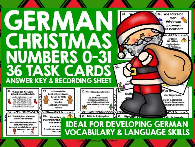 GERMAN CHRISTMAS NUMBERS 0 31 TASK CARDS Teaching Resources