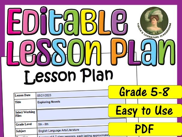 Novel Analysis : Editable Lesson Plan for Middle School