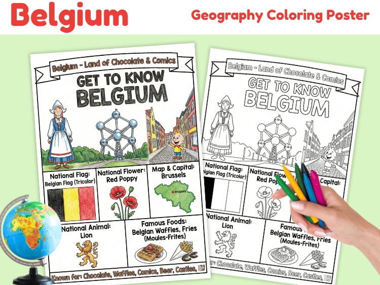Belgium Geography Coloring Poster | Country Facts for Kids