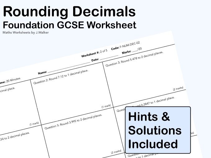GCSE Maths Worksheet: Rounding Decimals - Foundation Tier