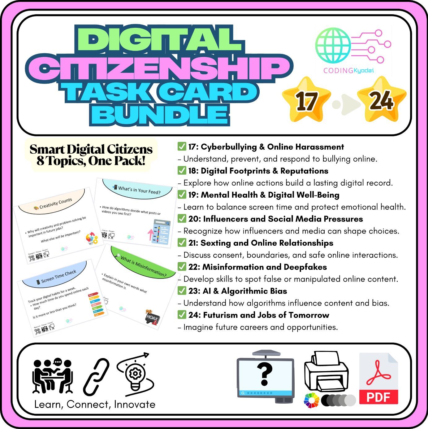Digital Literacy Task Cards – Themes 17–24 Bundle