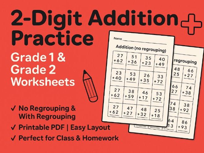 2-Digit Addition Practice (Gr 1–2)