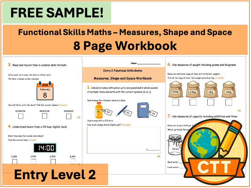 FREE Entry Level 2 Functional Skills Maths - Measures, Shape and Space Workbook