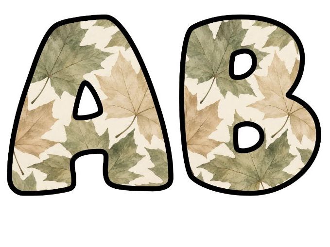 Neutral Maple Leaves Bubble Letters | Botanical Bulletin Board Letters | Classroom Display Pack
