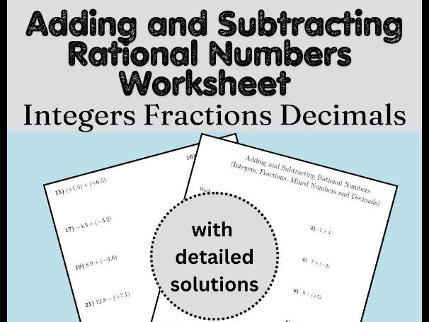 Adding and Subtracting Rational Numbers Worksheet | Integers Fractions Decimals