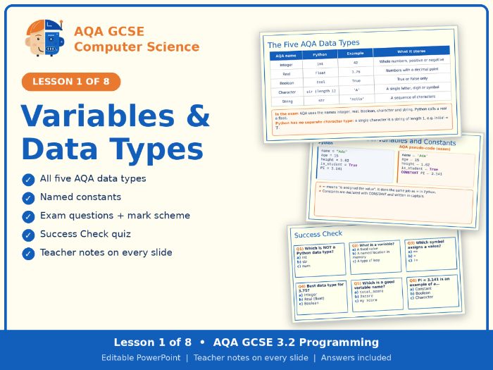 AQA GCSE Computer Science 3.2 Variables & Data Types Lesson