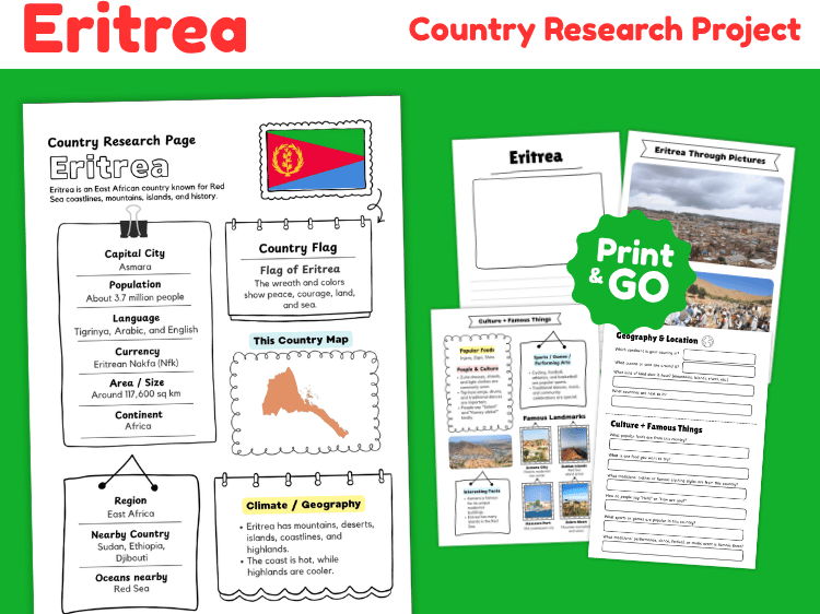 Eritrea Country Research Project | Geography & Culture Worksheets