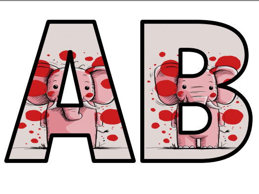 Love Heart Elephant African Cartoon Lettering Set Display Title Letters Numbers Signs.