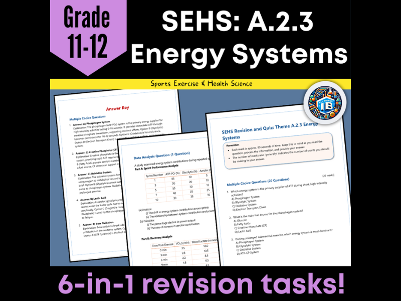 IB DP Sports Science SEHS: A2.3 Energy Systems – Quiz & Revision Worksheets 2026