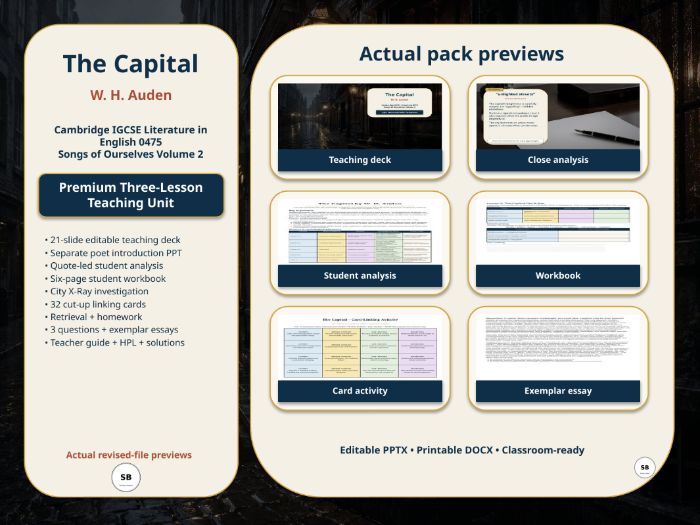 “The Capital” - poem by W H Auden – Complete Unit of Work from Smithy's Basics