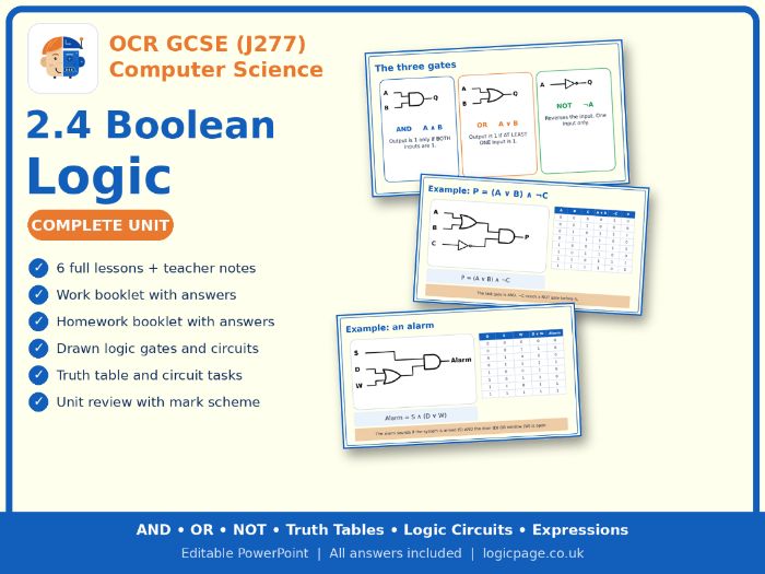 OCR GCSE Computer Science 2.4 Boolean Logic: Complete Unit (J277)