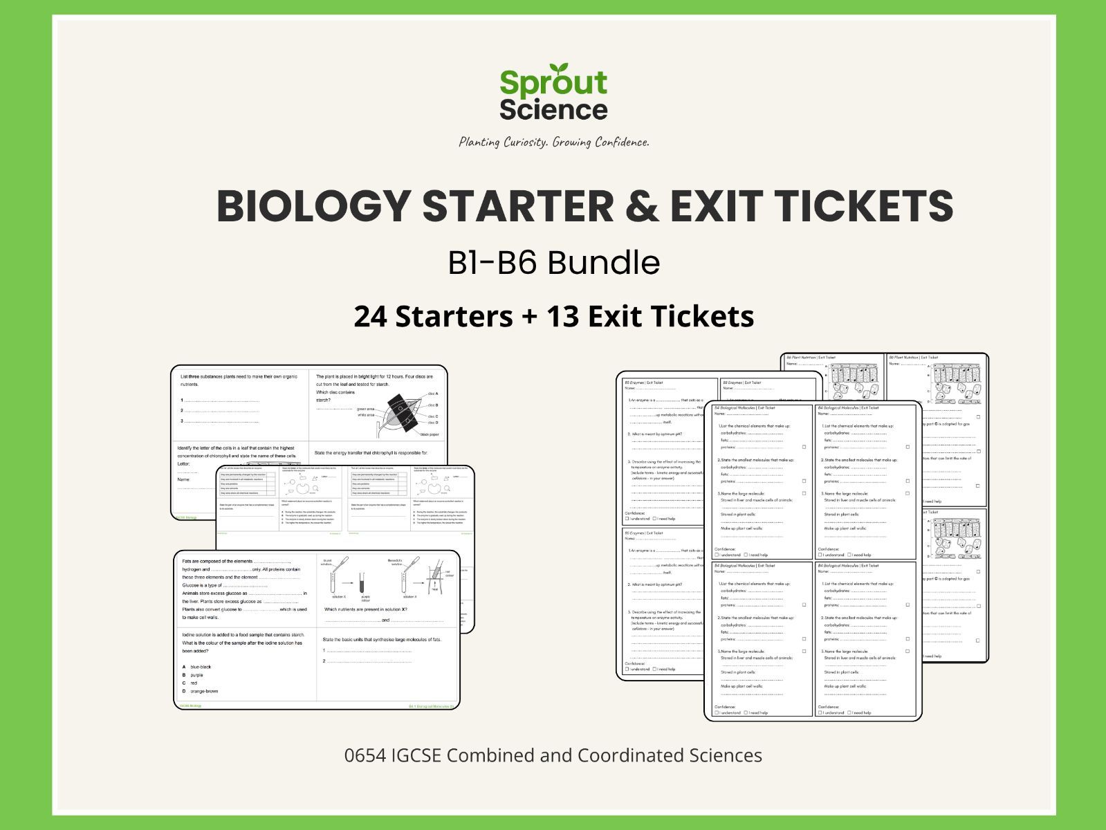 Biology Starters & Exit Tickets Bundle | IGCSE (B1–B6)