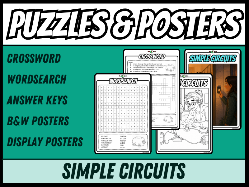 Simple Circuits | Crossword, Wordsearch, Colouring Posters | Year 3 and 4