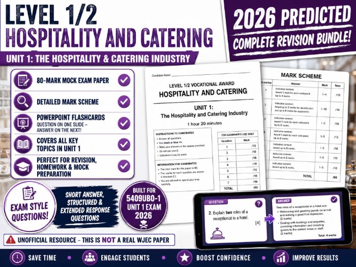 WJEC Hospitality and Catering Unit 1 Mock Paper 2026 + Flashcards
