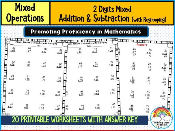 2-Digit Mixed Addition and Subtraction with Regrouping Worksheets | Build Strong Arithmetic Skills