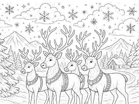 Christmas Reindeer Winter Wonderland Colouring Page