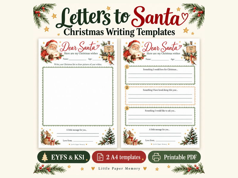 Christmas Letter to Santa – EYFS & KS1 Writing Templates