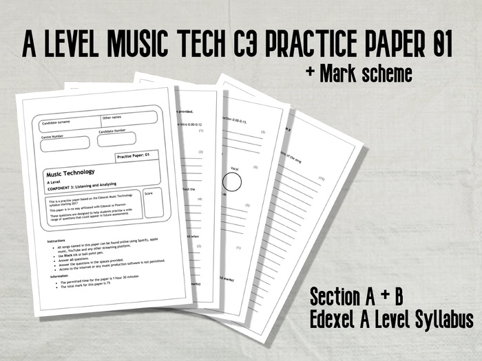 Music Technology C3 Practice Paper Edexel A level syllabus + Mark Scheme