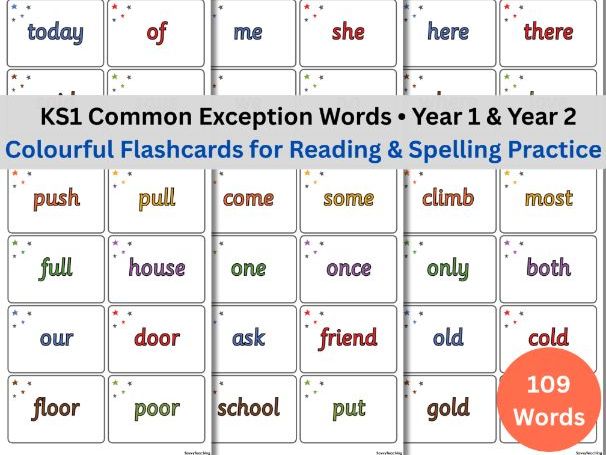 KS1 Common Exception Words Flashcards – Year 1 & Year 2 | Reading & Spelling