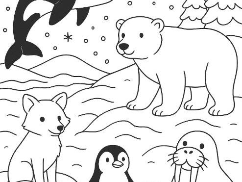 Polar Animals Colouring Page