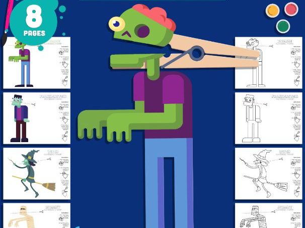 Halloween Fine Motor Craft, Printable Clothespin Puppets for Kids