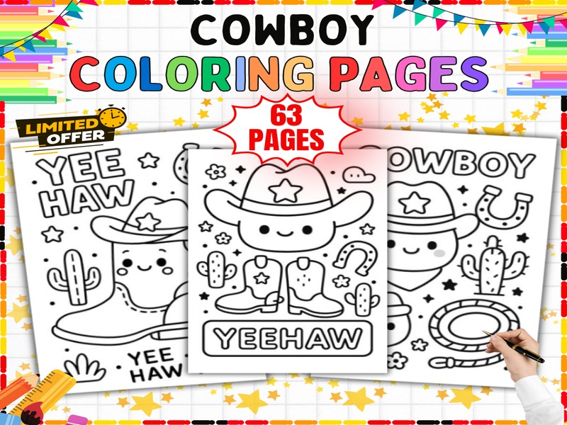 Cowboy Coloring Pages | 63 Printable Sheets | Western Theme Activity for Kids