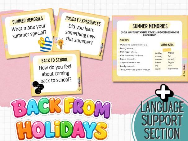 Summer Memories & Back to School Speaking Activities – ESL Conversation Cards with Language Support