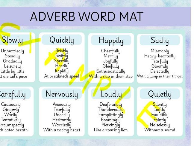 ADVERB WORD MAT - Improve Vocabulary
