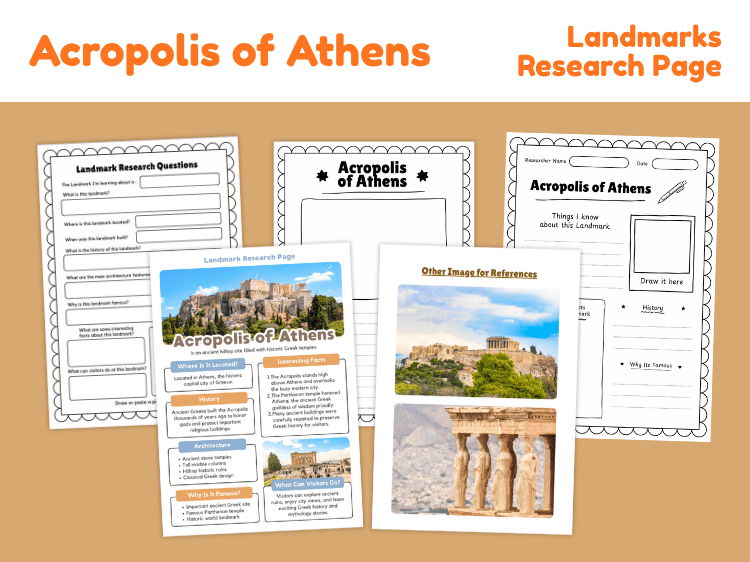 Acropolis of Athens Research Project | Ancient Greece Landmark Worksheets