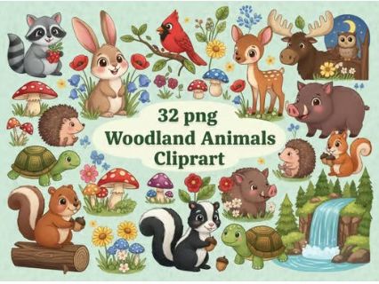 Woodland Animals Clipart Forest Animals Clip Art Images Color & BW