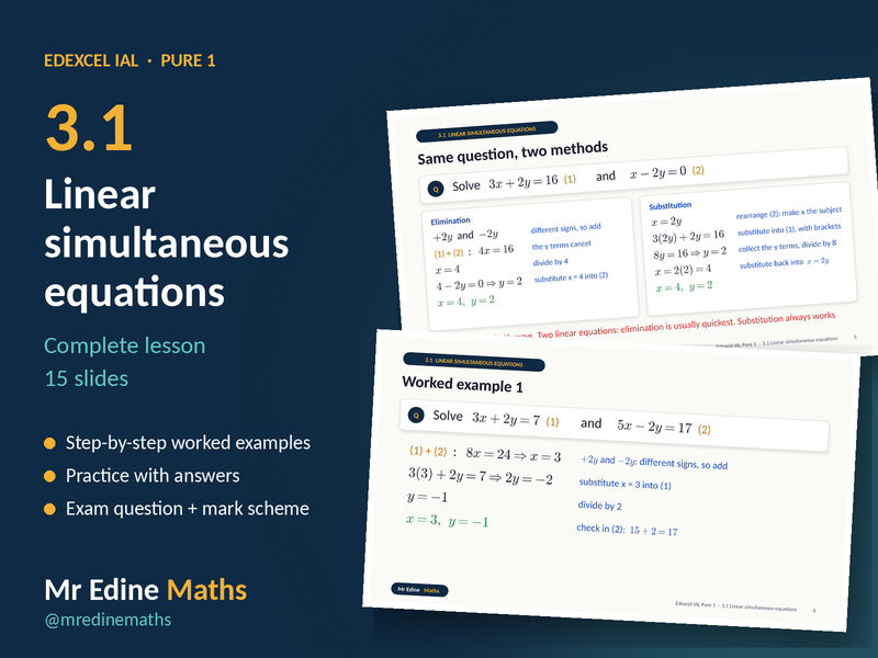 Linear Simultaneous Equations – Edexcel IAL Pure 1 (Chapter 3.1) – Complete Lesson