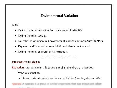 Environmental Variation KS3 with practice questions