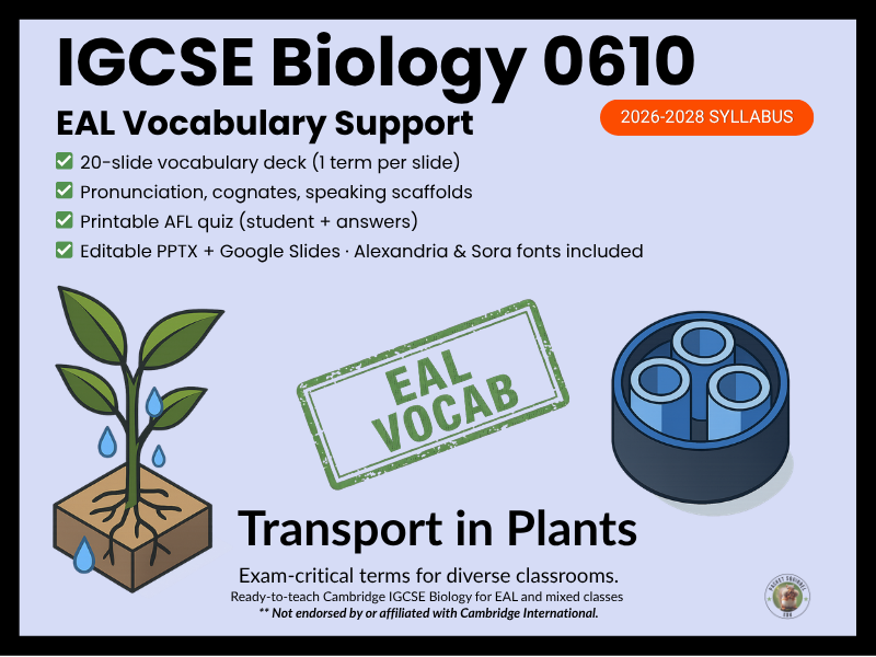 IGCSE Biology 0610 Transport in Plants EAL Vocabulary Lesson