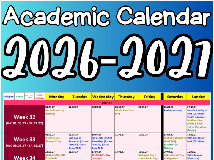 Academic Year Calendar Planner (2026-2027)