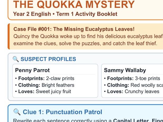 Year 2 Quokka Mystery: KS1 Grammar & Writing